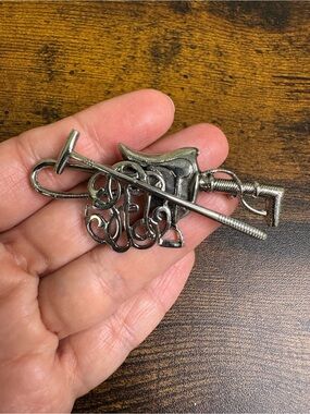 Vintage Silver-tone Brooch - Polo Themed